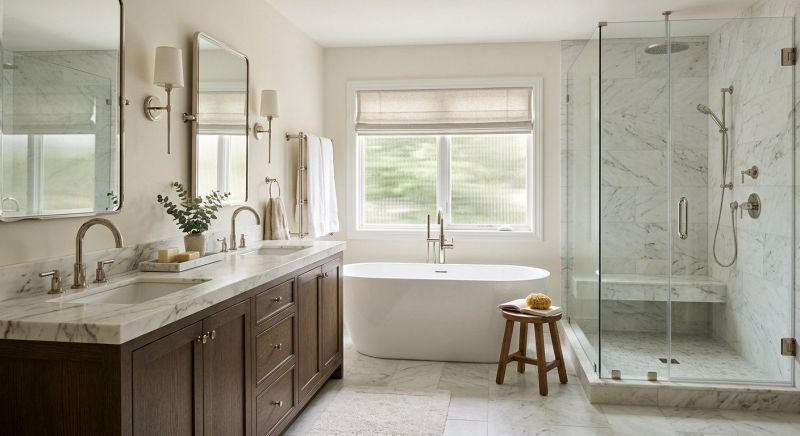 Crew performing bathroom remodeling residential project